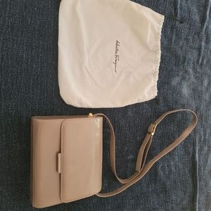 Vintage Ferragamo shoulder bag, rich taupe, in impeccable condition.